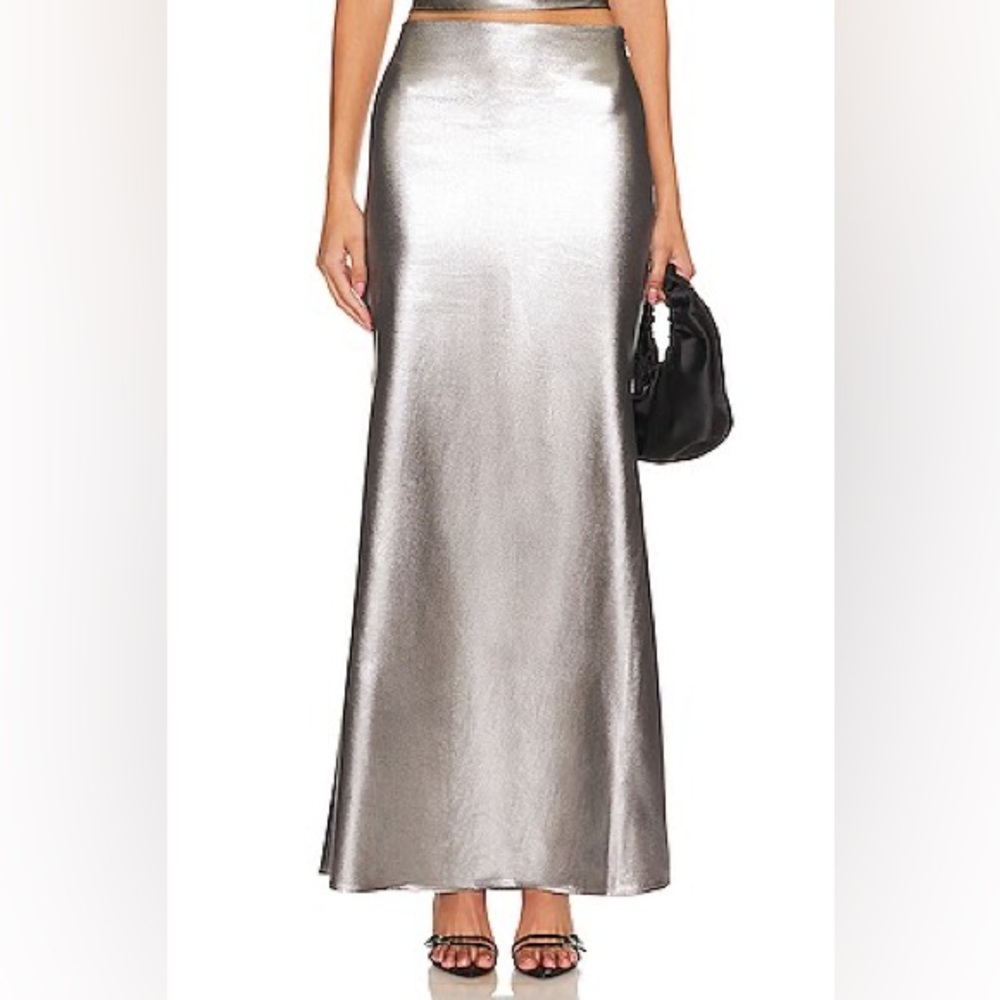 Rotate Metallic Silver Maxi Skirt